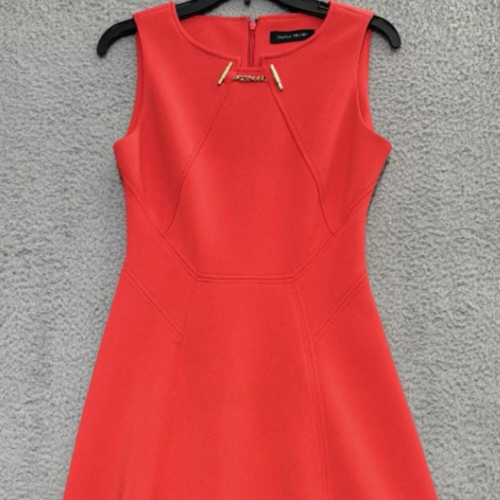 Ivanka Trump Women's Coral Orange Sleeveless Fit & Flare Gold Chain Dress 12